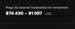 Portail créateur : estimation du versement entre 74 430 et 91 057 USD