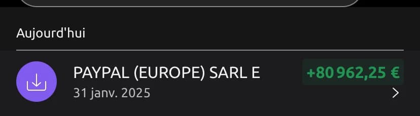 Relevé : PayPal (Europe) +80 962,25 €, 31 janvier 2025